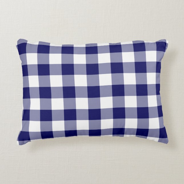 Classic Navy and White Gingham Pattern Decorative Cushion (Front)