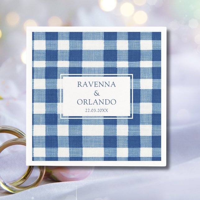 Classic Navy Baby Blue Plaid Gingham Wedding Napkin (Creator Uploaded)