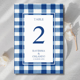 Classic Navy Baby Blue Plaid Gingham Wedding Table Number