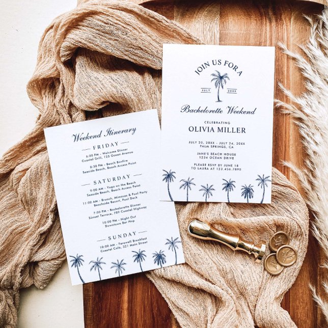 Classic Navy Beach Bachelorette Weekend Itinerary Invitation (Creator Uploaded)