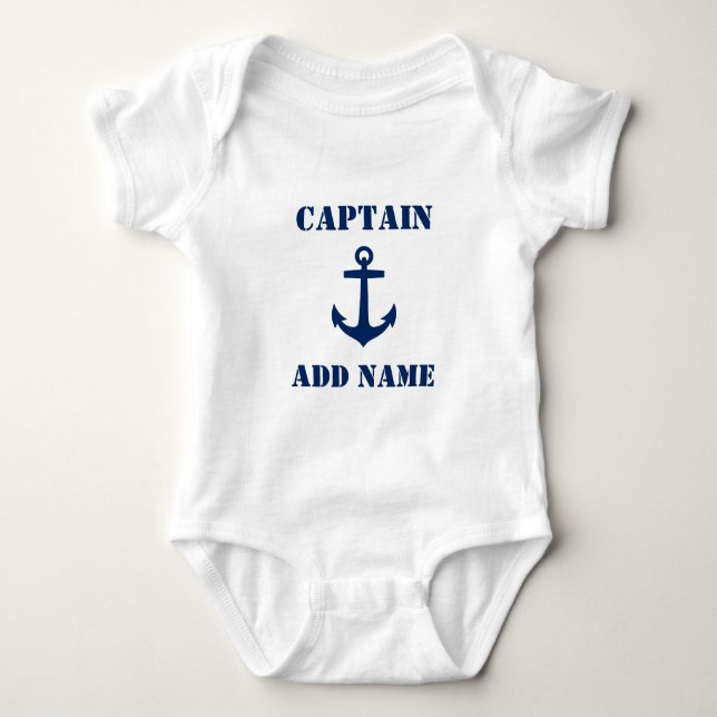 Classic Navy Blue Anchor & Baby Name/Rank Bodysuit (Front)