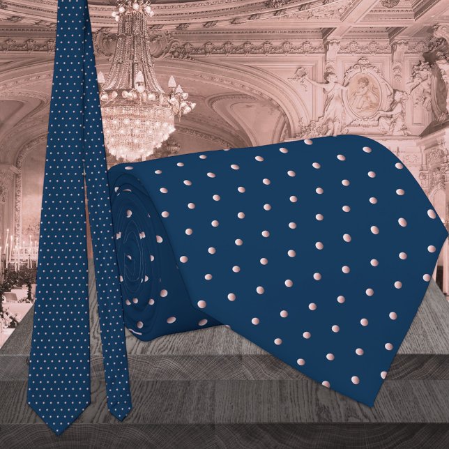 Classic Navy Blue And Blush Pink Pin Dot Wedding Tie (Creator Uploaded)