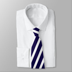 Classic Navy Blue and White Diagonal Striped Neckt Tie