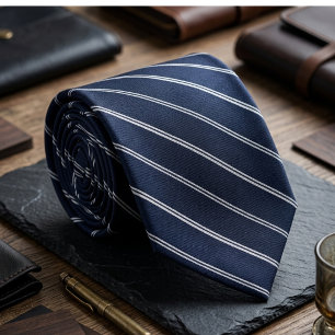 Classic Navy Blue and White Executive Pinstripe Tie