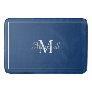 Classic Navy Blue And White Monogrammed Bath Mat