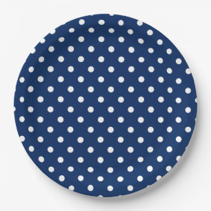 Classic Navy Blue and White Polka Dot Paper Plate