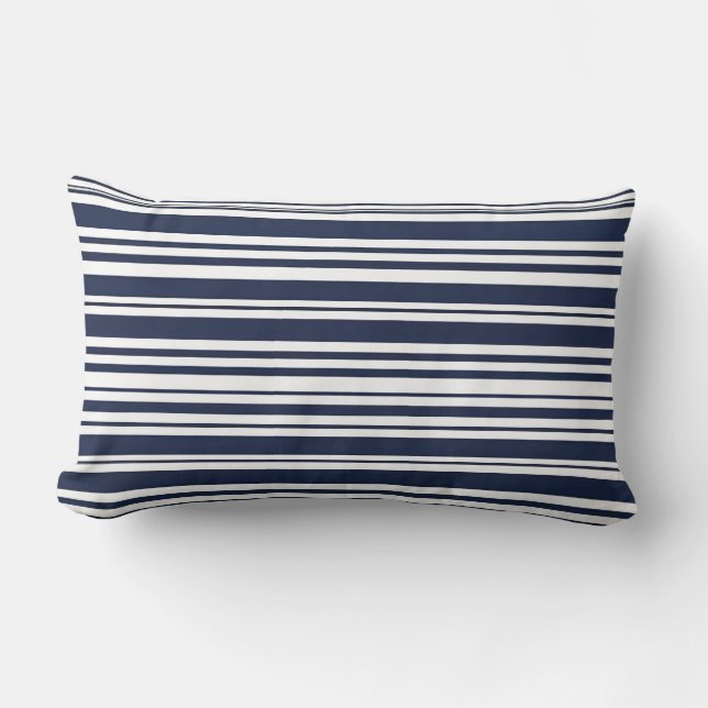 Classic Navy Blue and White Stripe Lumbar Cushion (Front)