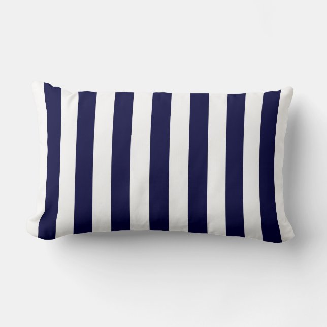 Classic Navy Blue and White Stripe Pattern Lumbar Cushion (Front)