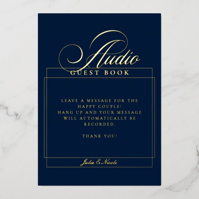 Classic Navy Blue Audio Guest Book Wedding Sign (Front)