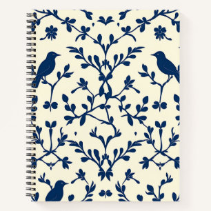 Classic Navy Blue Bird Damask Toile Silhouette Notebook