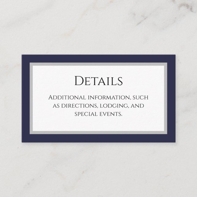 Classic Navy Blue Border Details Enclosure Card (Front)