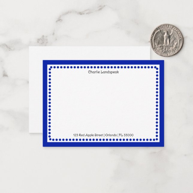 Classic Navy Blue Border & Dots Monogrammed  Card (Front/Back In Situ)