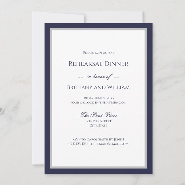 Classic Navy Blue Border Rehearsal Dinner Invitation (Front)