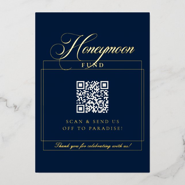 Classic Navy Blue Calligraphy Honeymoon Fund Sign (Front)