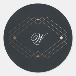 Classic Navy Blue Calligraphy Monogram Wedding Round Sticker