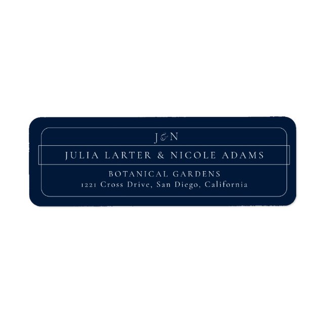 Classic Navy Blue Calligraphy Return Address Label (Front)