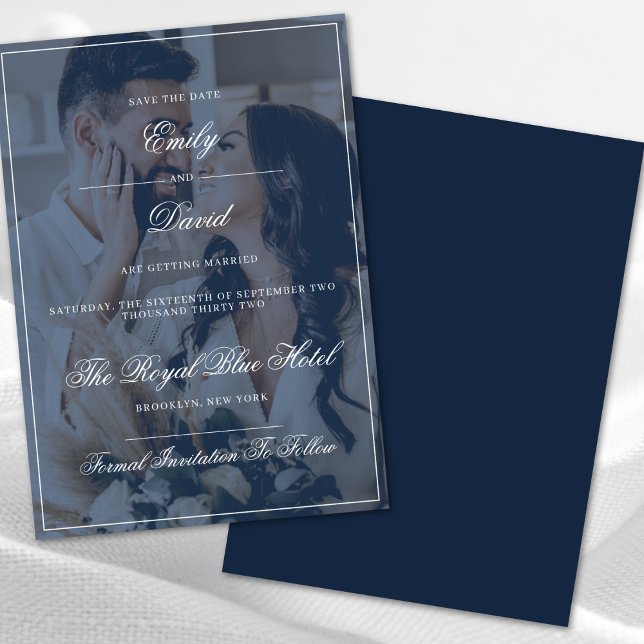 Classic Navy Blue Elegant Luxury Photo Overlay  Invitation (Creator Uploaded)