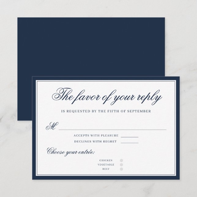 Classic Navy Blue Elegant Script Sophisticated RSVP Card (Front/Back)