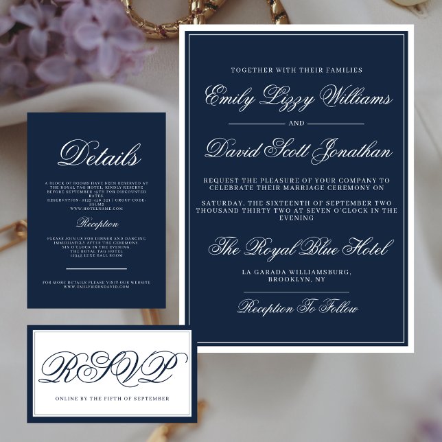 Classic Navy Blue Elegant Script Traditional Invitation (Creator Uploaded)