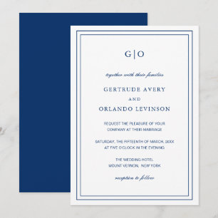Classic Navy Blue Elegant Wedding Invitation