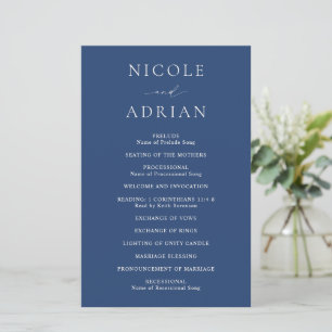 Classic Navy Blue Elegant Wedding Program