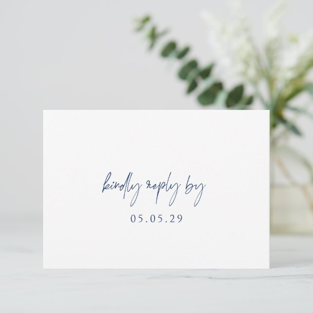 Classic Navy Blue Elegant Wedding RSVP Card (Standing Front)