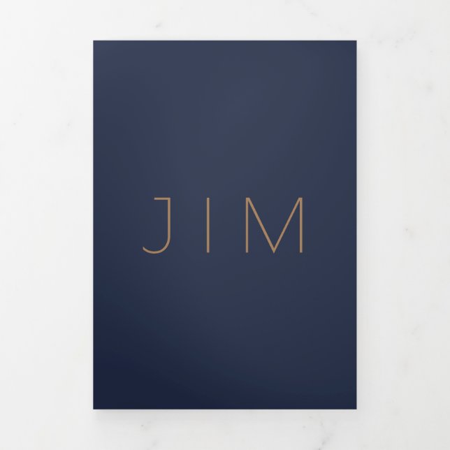 Classic Navy Blue Formal minimal Wedding Tri-Fold Card (Cover)