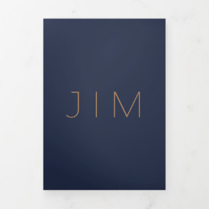 Classic Navy Blue Formal minimal Wedding Tri-Fold Card