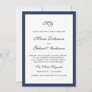 Classic Navy blue Frame Elegant wedding Invitation