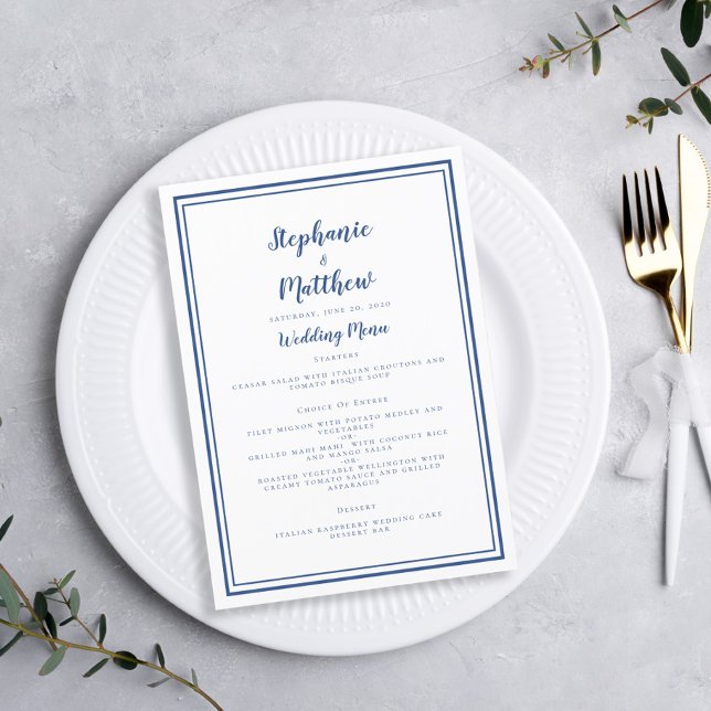 Classic Navy Blue Framed Wedding Guest Dinner Menu (Creator Uploaded)