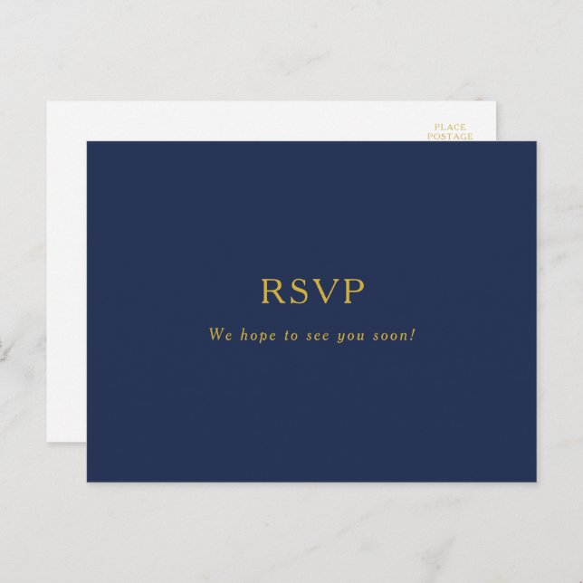 Classic Navy Blue | Gold Menu Choice RSVP Postcard (Front/Back)
