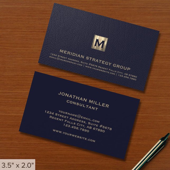 Classic Navy Blue Gold Monogram Business Card (Creator Uploaded)