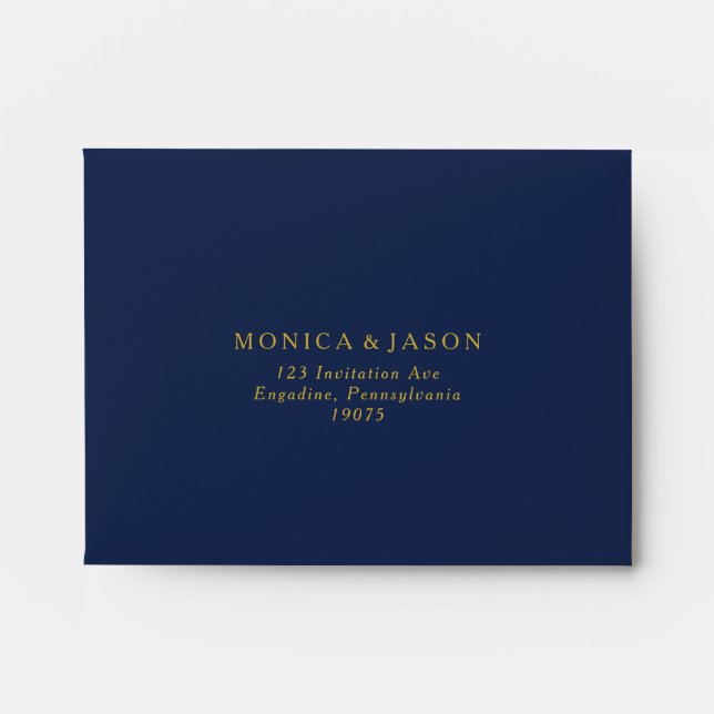 Classic Navy Blue | Gold Self Addressed RSVP Envelope (Front)