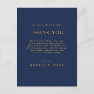 Classic Navy Blue Gold Thank You Reception Card