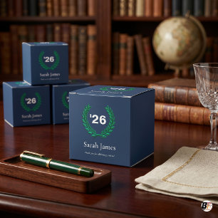 Classic Navy Blue & Green Laurel Wreath Graduation Favour Box