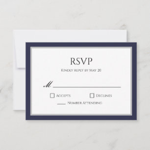 Classic Navy Blue Grey Border RSVP Response Card