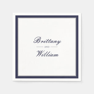 Classic Navy Blue Grey Bride and Groom Napkins