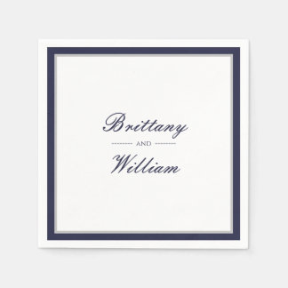 Classic Navy Blue Grey Bride and Groom Napkins
