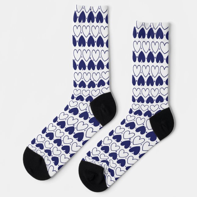 Classic Navy Blue Heart Repeat Pattern Socks (Left)