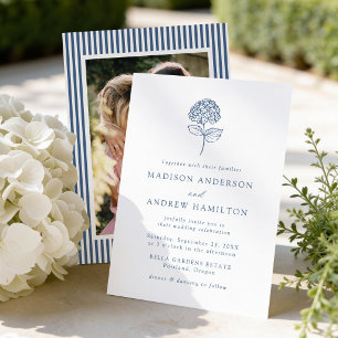 Classic Navy Blue Hydrangea Photo Wedding Invitation