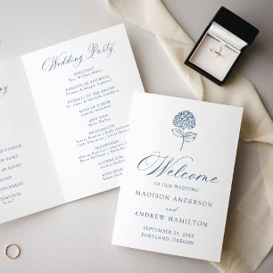 Classic Navy Blue Hydrangea Wedding Program Programme