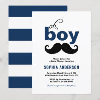 Classic Navy Blue It's a Boy Moustache Baby Shower