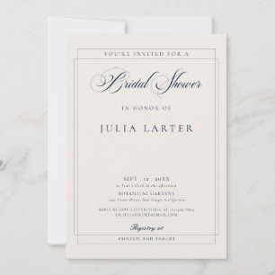 Classic Navy Blue Ivory Calligraphy Bridal Shower Invitation