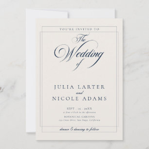 Classic Navy Blue Ivory Calligraphy DetailsWedding Invitation