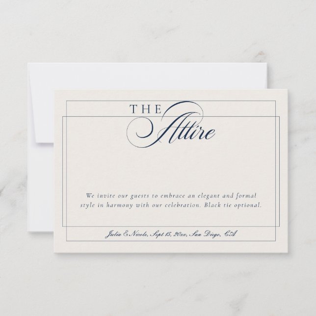 Classic Navy Blue Ivory Calligraphy Formal Attire Invitation (Front)