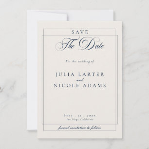 Classic Navy Blue Ivory Calligraphy Photo Wedding Save The Date