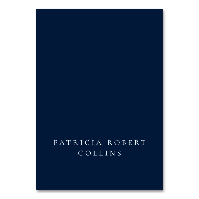 Classic Navy Blue Ivory Calligraphy Place Card (Front)