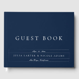 Classic Navy Blue Ivory Calligraphy Wedding Guest Book