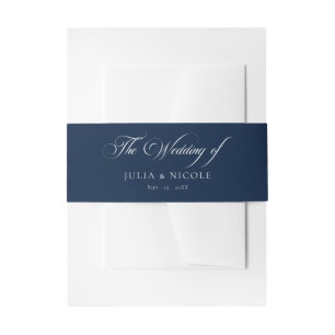 Classic Navy Blue Ivory Calligraphy Wedding Invitation Belly Band