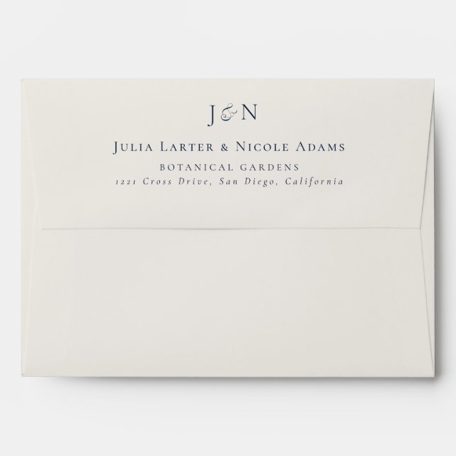 Classic navy Blue Ivory Monogram Calligraphy Envelope (Back (Top Flap))